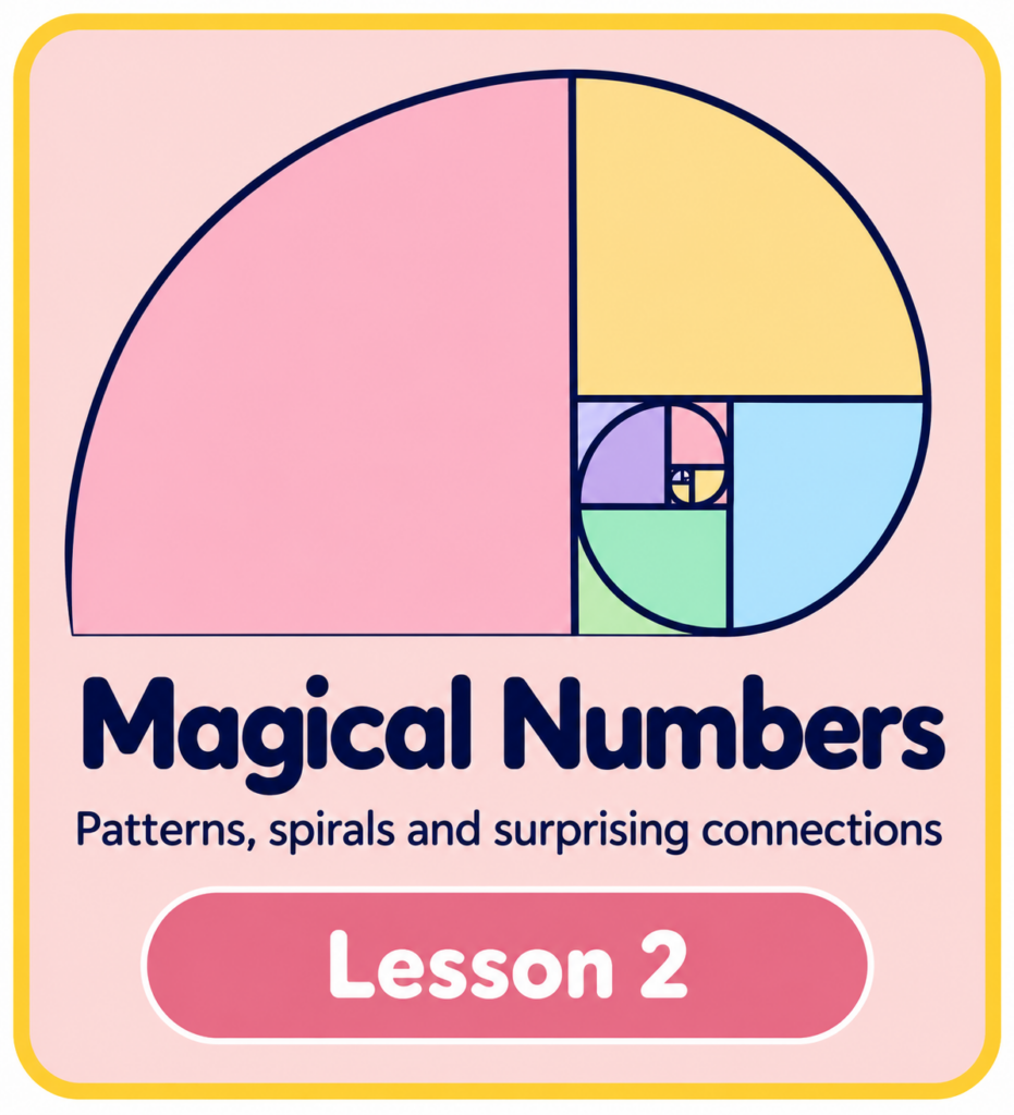 Magical Numbers Lesson 2 cover — Fibonacci rectangles and spirals
